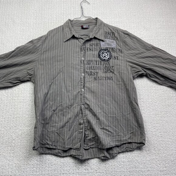 Y2K Roadster Manchester GD Button Up Shirt Distressed Men XL Grunge Goth AOP - Picture 7 of 10